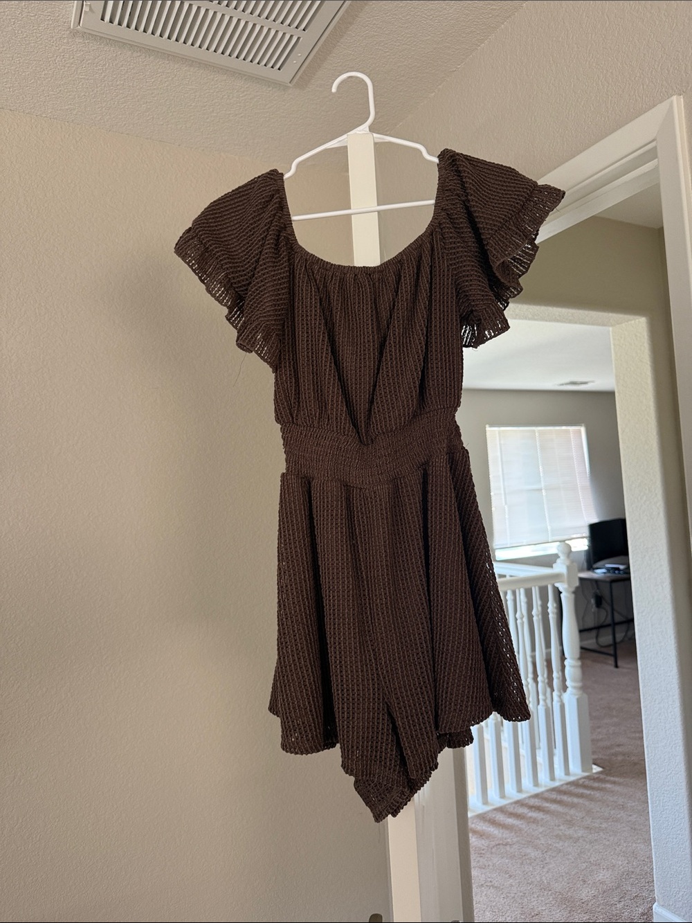 HYFVE Brown Knit Flutter Sleeve Romper